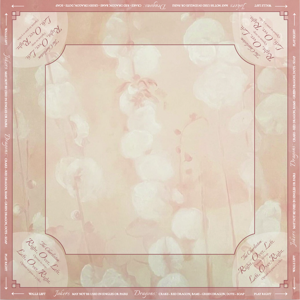 Pink Hollyhocks Mahjong Mat with Rules