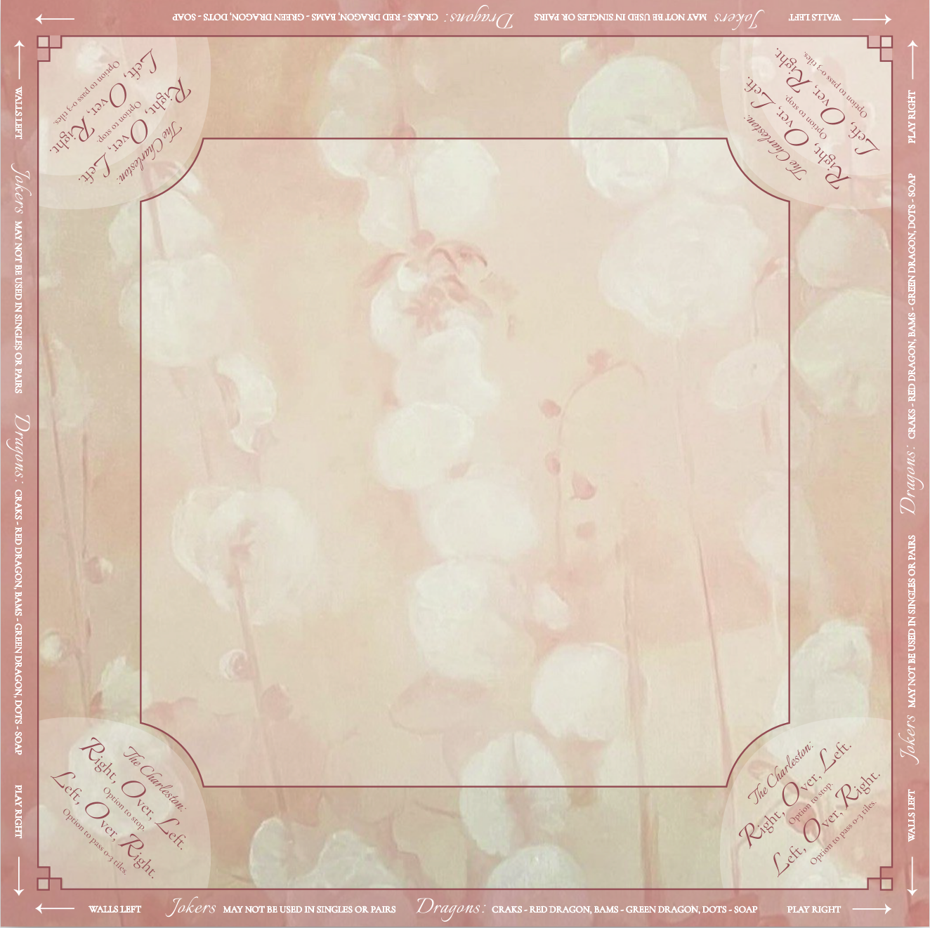 Pink Hollyhocks Mahjong Mat with Rules